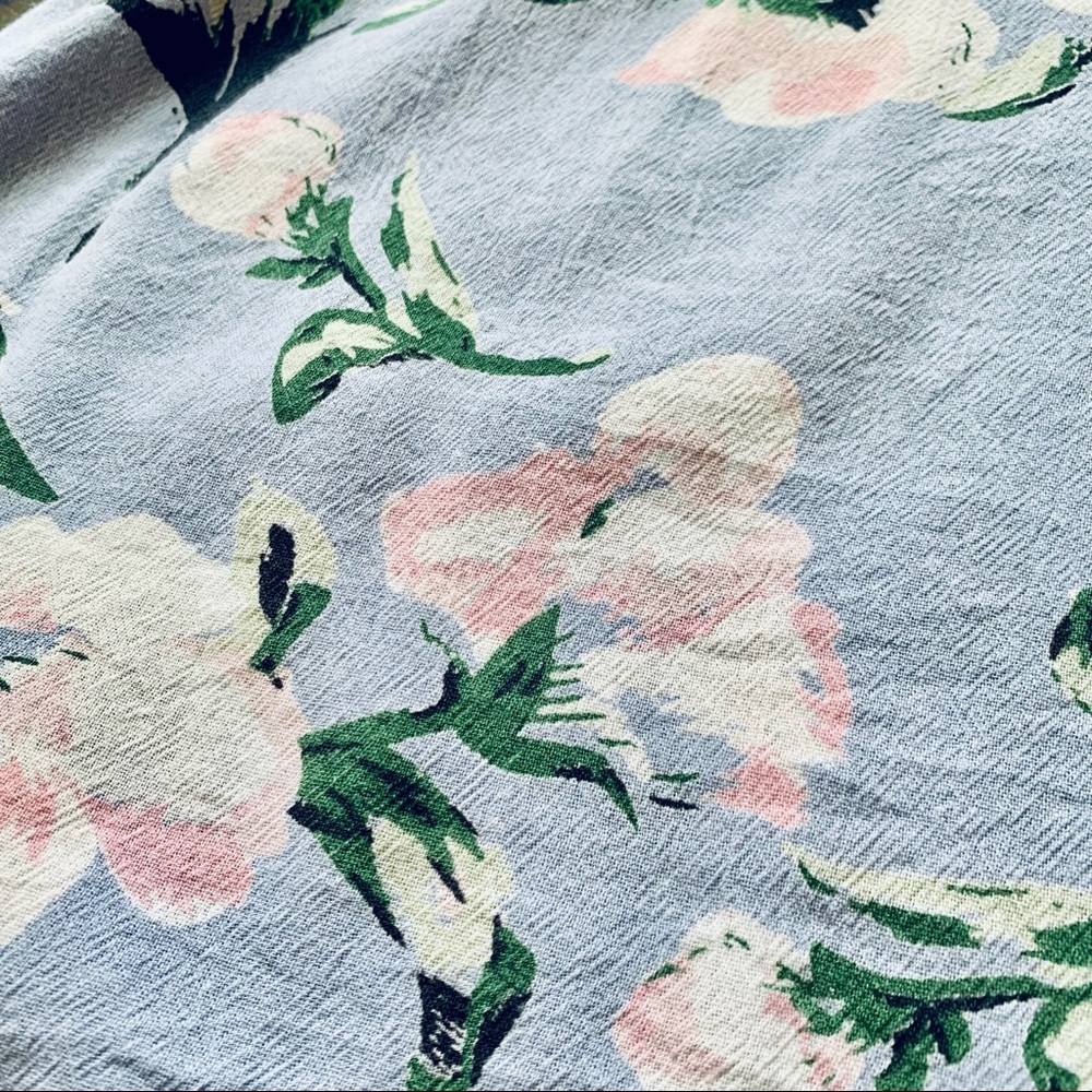 Sky Blue and Blush Pink Flowers Cotton Mini Dress Women’s Sz L - Picture 9 of 10